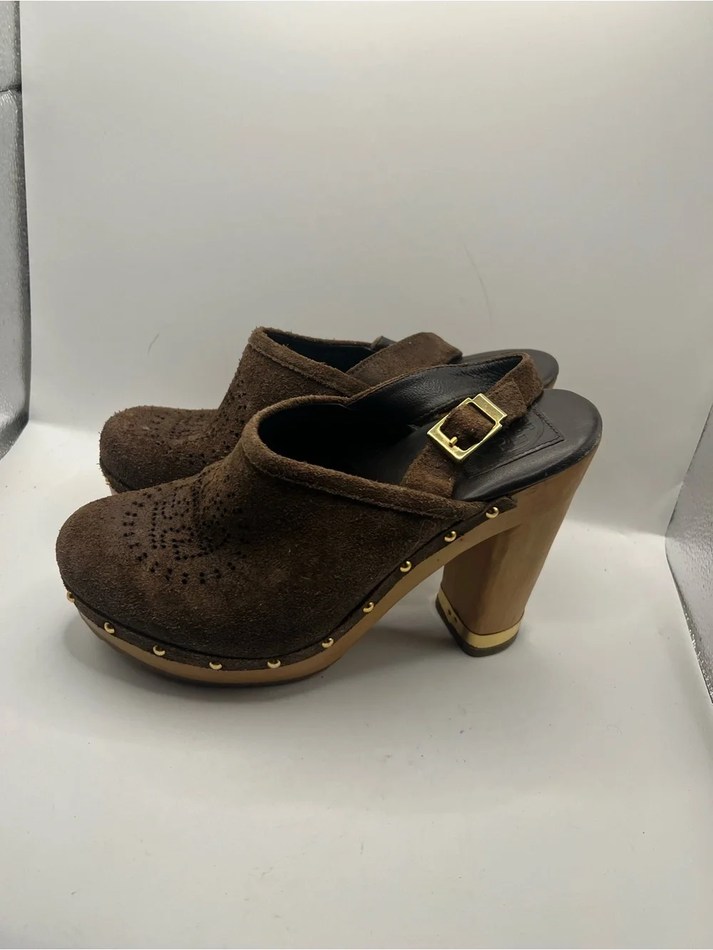 Tory Burch Brown Suede Brayden Slingback Clogs